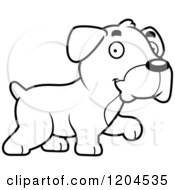 Cartoon Of A Black And White Cute Boxer Puppy Dog Walking Royalty Free Vector Clipart