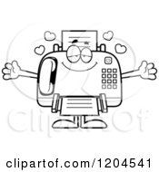 Cartoon Of A Black And White Loving Fax Machine Royalty Free Vector Clipart