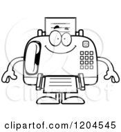Cartoon Of A Black And White Happy Fax Machine Royalty Free Vector Clipart