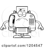 Cartoon Of A Black And White Sick Fax Machine Royalty Free Vector Clipart