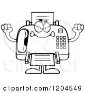 Cartoon Of A Black And White Mad Fax Machine Royalty Free Vector Clipart