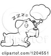Cartoon Of A Black And White Cute Boxer Puppy Dog Dreaming Royalty Free Vector Clipart