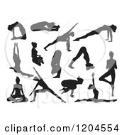 Black Silhouetted Women Doing Yoga Poses