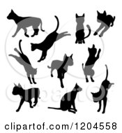 Poster, Art Print Of Black Silhouetted Cats Sitting Jumping Playing And Walking