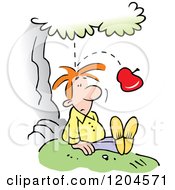 Cartoon Of A Gravity Causing An Apple To Fall From A Tree And Bounce Off Of Sir Isaac Newtons Head Royalty Free Vector Clipart