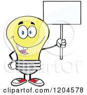 Happy Yellow Light Bulb Mascot Holding A Sign 2