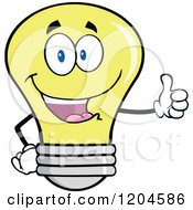 Poster, Art Print Of Happy Yellow Light Bulb Mascot Holding A Thumb Up