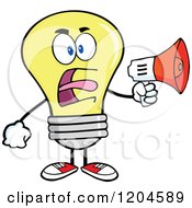 Yellow Light Bulb Mascot Announcing With A Megaphone