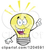 Happy Yellow Light Bulb Mascot With An Idea
