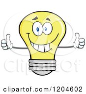 Poster, Art Print Of Happy Yellow Light Bulb Mascot Holding Two Thumbs Up