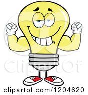 Poster, Art Print Of Happy Yellow Light Bulb Mascot Flexing