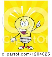 Poster, Art Print Of Smart Yellow Light Bulb Mascot With An Idea Over Rays