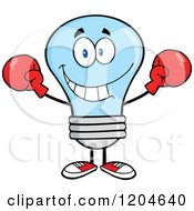 Blue Light Bulb Mascot Wearing Boxing Gloves