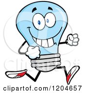 Happy Blue Light Bulb Mascot Running