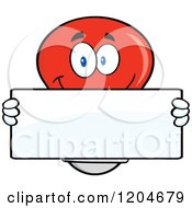 Happy Red Light Bulb Mascot Holding A Sign 2
