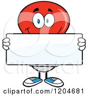 Cartoon Of A Happy Red Light Bulb Mascot Holding A Sign Royalty Free Vector Clipart