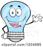 Poster, Art Print Of Happy Blue Light Bulb Mascot Waving