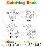 Cartoon Of A Coloring Book Page With Santa Outlines Text And A Colored Pencil Border Royalty Free Vector Clipart