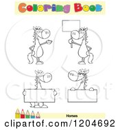 Cartoon Of A Coloring Book Page With Horse Outlines Text And A Colored Pencil Border Royalty Free Vector Clipart