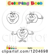 Cartoon Of A Coloring Book Page With Apple Outlines Text And A Colored Pencil Border 5 Royalty Free Vector Clipart