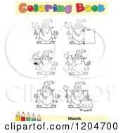 Cartoon Of A Coloring Book Page With Wizard Outlines Text And A Colored Pencil Border Royalty Free Vector Clipart