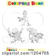 Cartoon Of A Coloring Book Page With Zombie Outlines Text And A Colored Pencil Border Royalty Free Vector Clipart