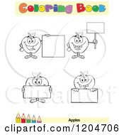 Poster, Art Print Of Coloring Book Page With Apple And Sign Outlines Text And A Colored Pencil Border