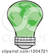 Cartoon Of A Green Earth Light Bulb Royalty Free Vector Clipart