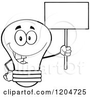 Poster, Art Print Of Happy Black And White Light Bulb Mascot Holding A Sign 3