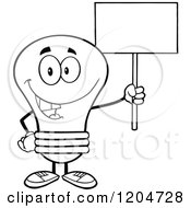 Poster, Art Print Of Happy Black And White Light Bulb Mascot Holding A Sign 2