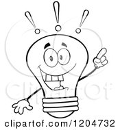 Poster, Art Print Of Happy Black And White Light Bulb Mascot With An Idea