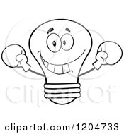 Poster, Art Print Of Happy Black And White Light Bulb Mascot Fighter Wearing Boxing Gloves