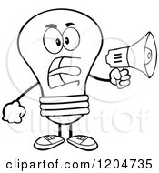 Poster, Art Print Of Black And White Light Bulb Mascot Announcing With A Megaphone