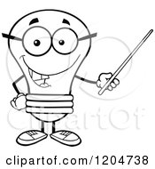 Poster, Art Print Of Happy Black And White Light Bulb Mascot Teacher Using A Pointer Stick