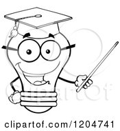 Poster, Art Print Of Happy Black And White Light Bulb Mascot Professor Using A Pointer Stick 2