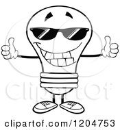 Poster, Art Print Of Happy Black And White Light Bulb Mascot Wearing Shades And Holding Two Thumbs Up