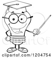 Poster, Art Print Of Happy Black And White Light Bulb Mascot Professor Using A Pointer Stick