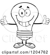Poster, Art Print Of Happy Black And White Light Bulb Mascot Holding Two Thumbs Up