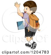 Waving Brunette White School Boy Walking Away