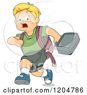 Cartoon Of A Late Blond School Boy Running Royalty Free Vector Clipart