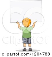 Poster, Art Print Of Rear View Of A Red Haired School Boy Holding Up A Sign Board