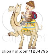Poster, Art Print Of Happy Blond White Explorer Boy Riding A Camel