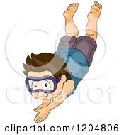 Cartoon Of A Brunette White Boy Diving With Goggles Royalty Free Vector Clipart