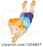Cartoon Of A Red Haired White Boy Diving Royalty Free Vector Clipart