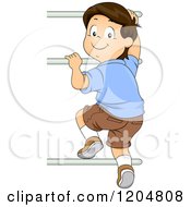 Poster, Art Print Of Happy Brunette White Boy Climbing Monkey Bars