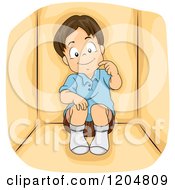 Cartoon Of A Brunette White Boy Thinking Inside A Box Royalty Free Vector Clipart