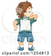 Poster, Art Print Of Rear View Of A Brunette White Boy Reaching For A Paper Taped On His Back