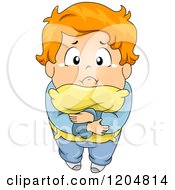 Poster, Art Print Of Scared Red Haired Boy Hugging His Pillow And Looking Up