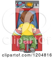 Rear View Of A Boy Playing An Arcade Game