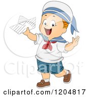 Poster, Art Print Of Happy White Toddler Sailer Boy Holding A Paper Boat
